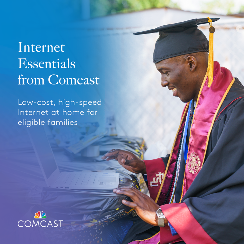 comcast's tweet photo. There are more pathways than ever for students, families, &amp; individuals in need to connect to free or affordable Internet. Scroll through to see how.

Learn more on our commitment to advancing #digitalequity.
