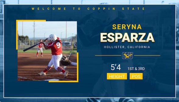 Coppin_Softball's tweet photo. 🦅 COMMITMENT ALERT 🦅

We’re not done yet. From California to the 410, let’s all welcome our new Corner to the Nest!

Seryna Esparza
San Benito HS - Hollister, CA
San Jose Sting 18u Gold https://t.co/aUDVWRQcUv