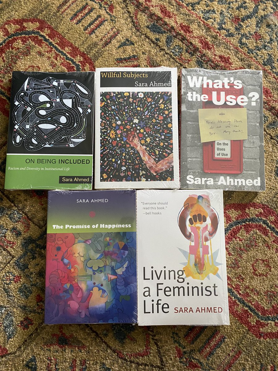 mnazemi's tweet photo. My @SaraNAhmed collection is now complete!! 🌈💜📚📚

(Not pictured here are the books I already had including complaint! &amp; Queer Phenomenology) https://t.co/Sc46EomEge