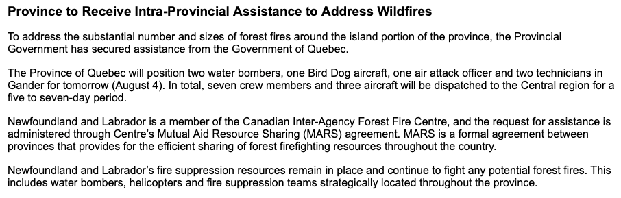 Quebec is sending two water bombers and a third aircraft, plus seven crew members to Gander to help fight wildfires in NL. #nlpoli