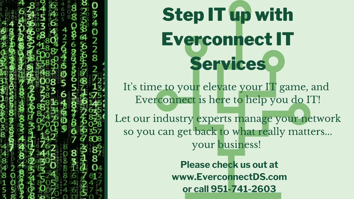 EverconnectIT's tweet photo. Everconnect is committed to providing you with high quality managed IT services that save you time and money. For more information check us out at https://t.co/QTCIPSlZ1j or call 951-741-2603. #ECDS #OrangeCounty #RiversideCounty https://t.co/GlYXOOLMsm