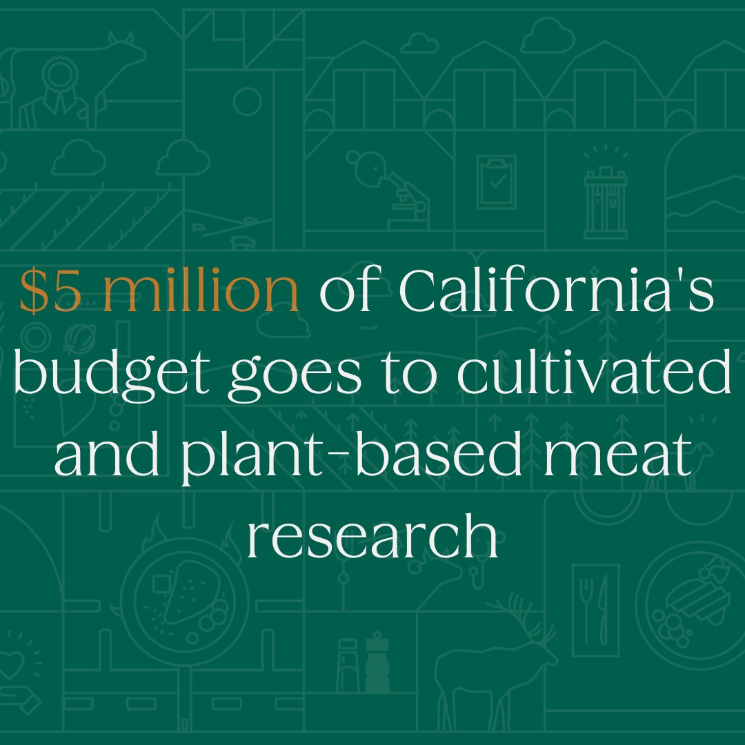 California's Budget Act of 2022 gives $5 million to The UCs Berkeley, Los Angeles, &amp; Davis for cultivated and plant-based meat research. This is huge news for the industry as it is the first time California has provided funding for research on sustainable alternative proteins.🎉