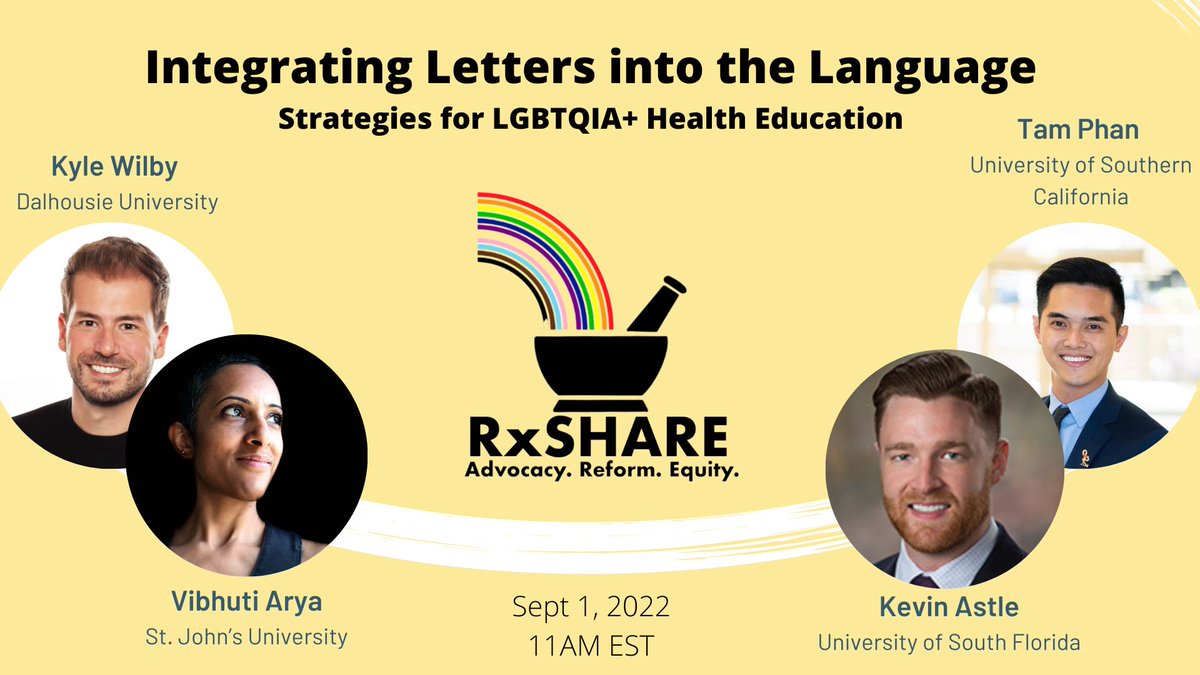 RxSHARE Webinar! Curious to see THREE different strategies to incorporate #LGBTQ #2SLGBTQ Health into the curriculum?  Join <a href="/rx_phan/">Tam Phan, PharmD, AAHIVP (he/him)</a> <a href="/kastle1/">Kevin Astle</a> and <a href="/KJ_Wilby/">Kyle Wilby</a> to talk guest lectures, electives, and core curriculum (moderated by <a href="/vibhutiarya/">Vibhuti Arya Amirfar</a>)! Register:
teams.microsoft.com/registration/m…