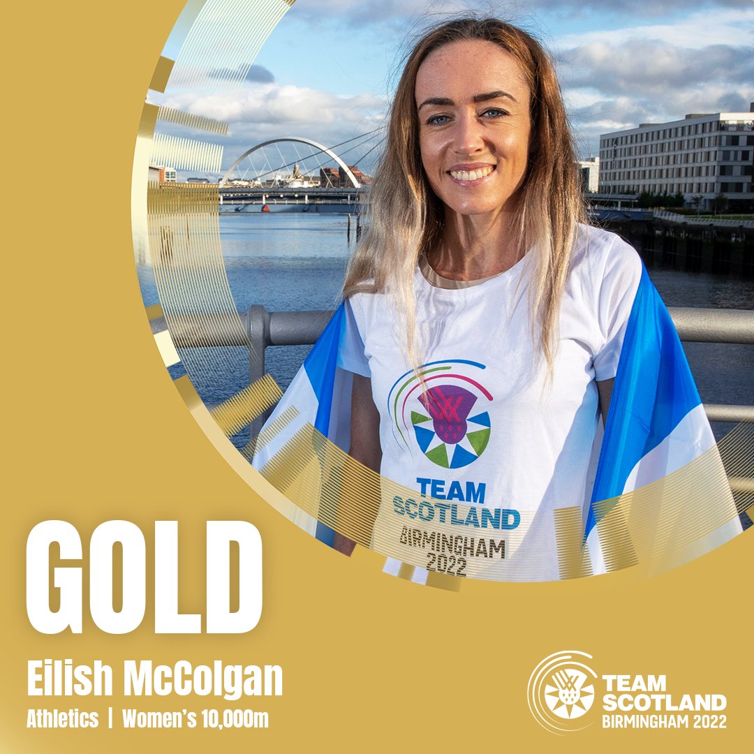 GOLD! 🥇

What a run from Eilish McColgan to win the Commonwealth Games 10,000m title 32 years after her mum! 🏴󠁧󠁢󠁳󠁣󠁴󠁿

And a Games record too!!!

#TeamScot #TimeForHeroes #B2022