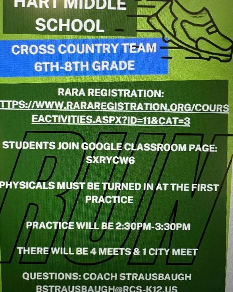 RCSHartMS's tweet photo. Attention 6th, 7th, &amp; 8th graders runners! Time to sign up for Cross Country! https://t.co/3638xWOpUe If you have questions contact Mrs. Bethany Straubaugh #LeadwithHart #RunwithHart https://t.co/9jqqnp6pqb