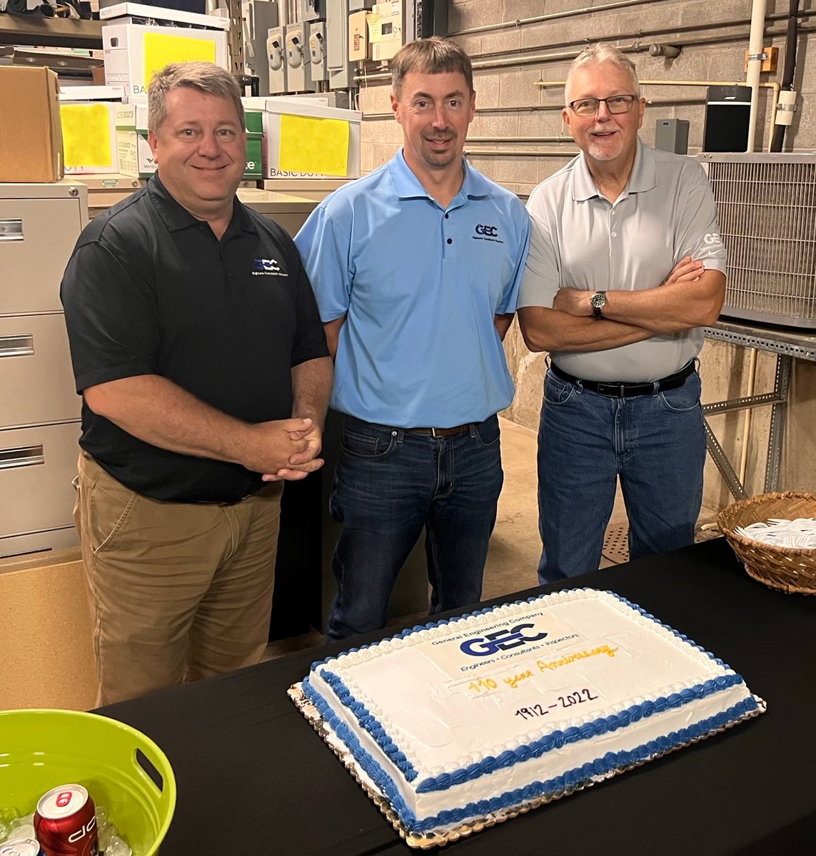 What do you do when you are renovating, want to hold a 110th Anniversary Employee Lunch and Mother Nature doesn't want to help? You improvise and create a party space in the garage! Thanks to all of those before us and those today who have helped GEC reach this milestone.