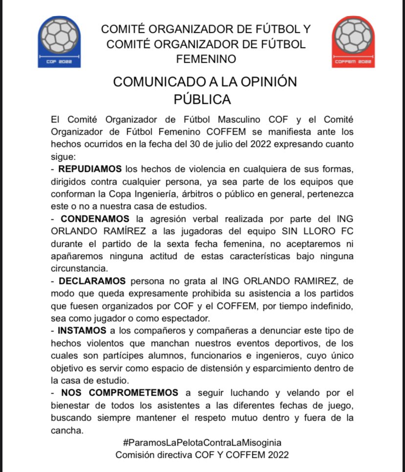 Comunicado a la opinión pública.