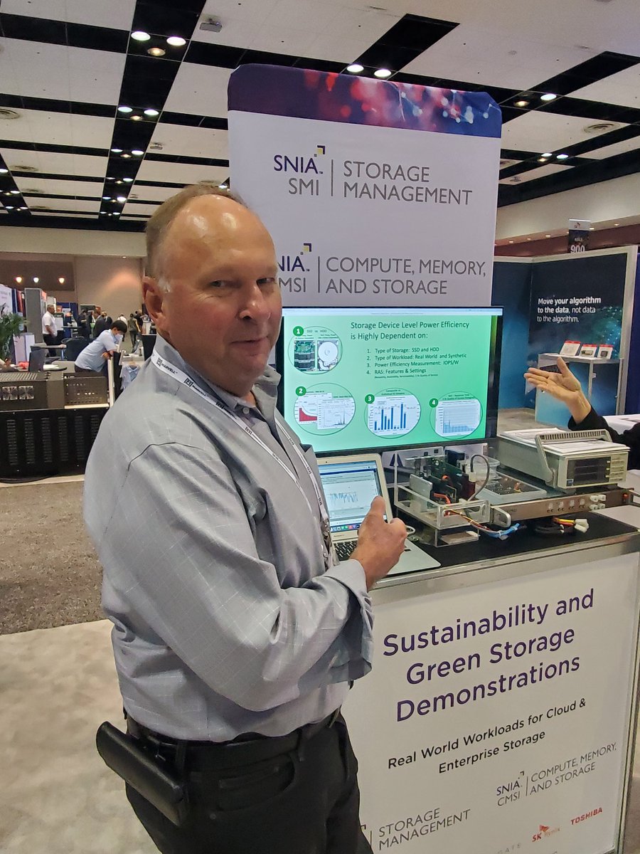 SNIA's tweet image. We&apos;re talking Sustainability at #FMS2022 with Board member Chris Lueth! Visit the SNIA Green Storage Initiative in booth 725 today and tomorrow and see Wayne Adam&apos;s in the FMS Theater at 3 pm today!