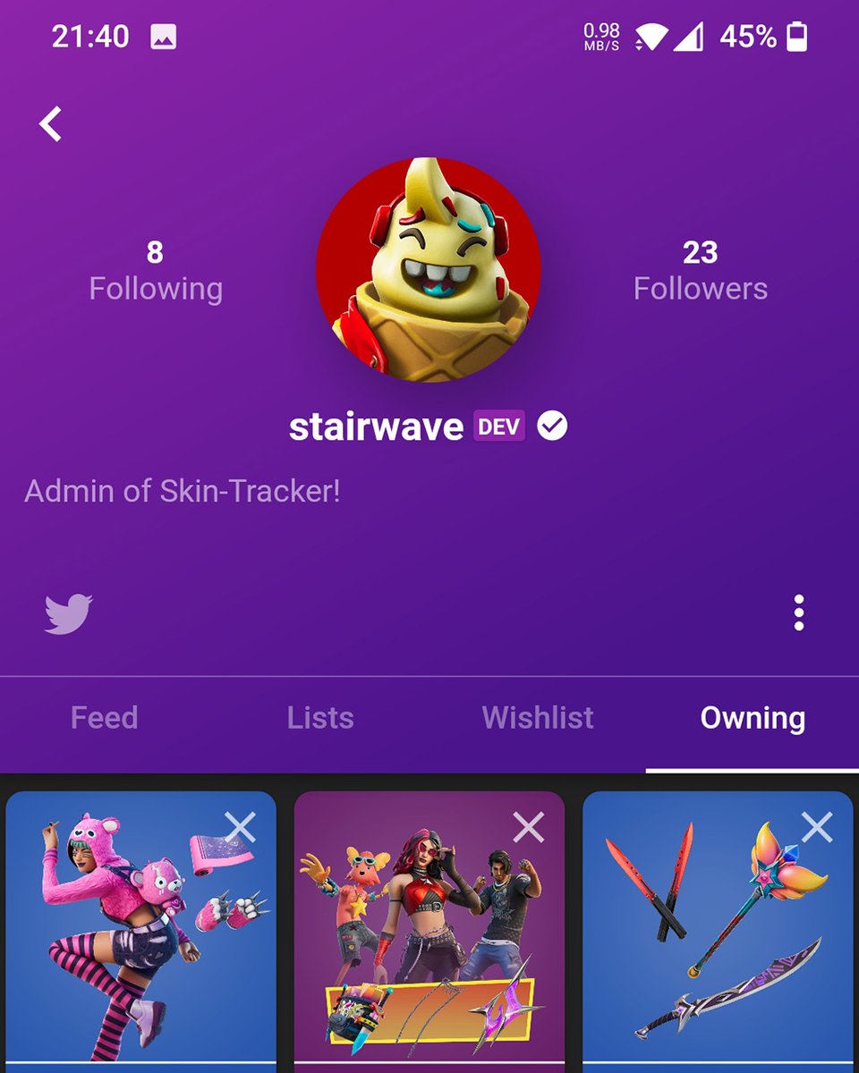 First major updates to the App are out, after more than 1 Year!

Get it here:
play.google.com/store/apps/det…

New:
- Custom Item Shop with Wishlisted, not owned &amp; New Items
- See all Skins marked as owned on your Profile
-Various fixes

lmk what you think