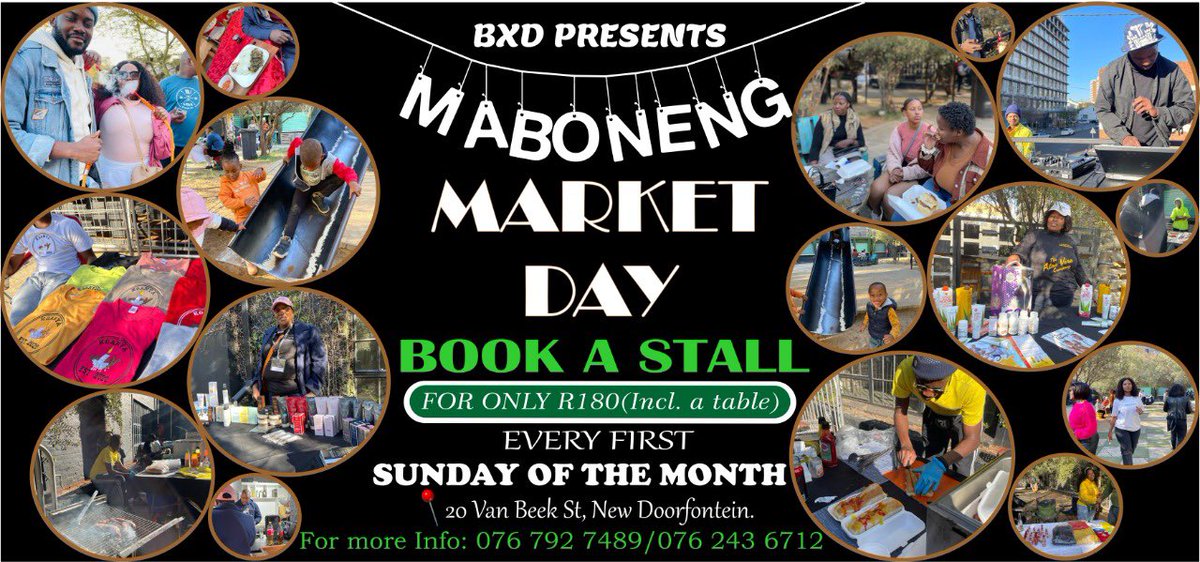 MABONENG MARKET DAY
7th of August 2022 SMALL BUSINESS OWNERS will be here showcasing their products please do come out in numbers to support if you are Around Gauteng.

Invite friends and family for this amazing experience ☄️

Sol Phenduka | DINEO Ranaka | JHB CBD