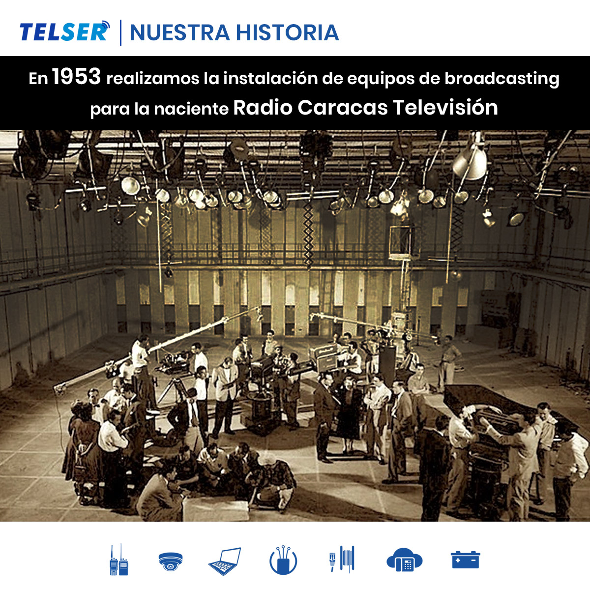 TelserVzla's tweet photo. Visita https://t.co/gCFJvHP7vS para conocer nuestros productos y más de nuestra historia.
#nuestrahistoria #broadcasting #radio #televisión #radiocaracastelevision #rctvinternacional #rctvproducciones #rctvcontigo #telecomunicaciones #instalaciondeequipos #operaciones #motorola https://t.co/kzVCFwHTTs