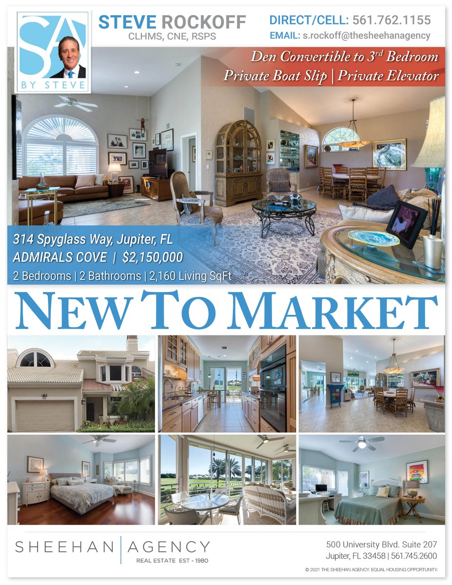 NEW TO MARKET! 🏡 
Admirals Cove
📍314 Spyglass Way, Jupiter, FL 33477
🌐  bit.ly/3OTrdAO
$2,150,000

Private Boat Slip 
Private Elevator
Den Convertible to 3rd Bedroom

Steve Rockoff
561.762.1155
s.rockoff@thesheehanagency.com

#newtomarket #newlisting #justlisted
