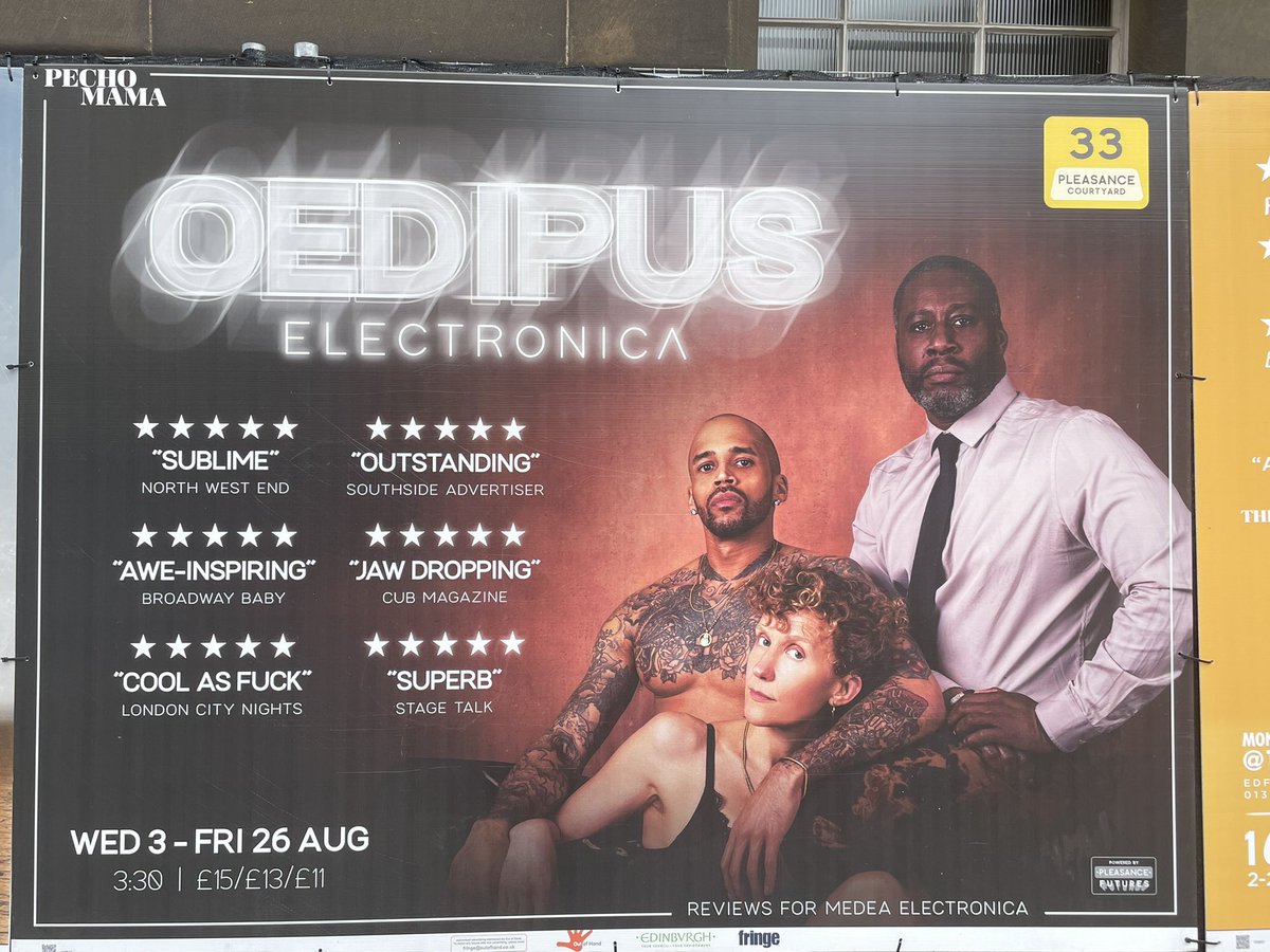 To kick off this year’s <a href="/edfringe/">Edinburgh Festival Fringe</a>, <a href="/AjaLMurray/">Aja Louise Murray</a> and I went to see #OedipusElectronica - a wonderfully acted, vivid exploration of profound topics! No spoilers. Not for the light hearted, real, raw, and beautiful; super highly recommended!! ⭐️⭐️⭐️⭐️⭐️
