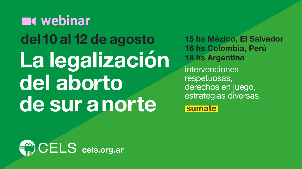 💚Webinar intensivo:

Mié 10: La ola verde latinoamericana y del Caribe.
Jue 11: Estrategias narrativas y de defensa contra la criminalización.
Vie 12: Abordaje psico-jurídico y pericias respetuosas.

Inscripciones y programa: forms.gle/X1dnmkZq7NjkY3…
 
¡Te esperamos!
