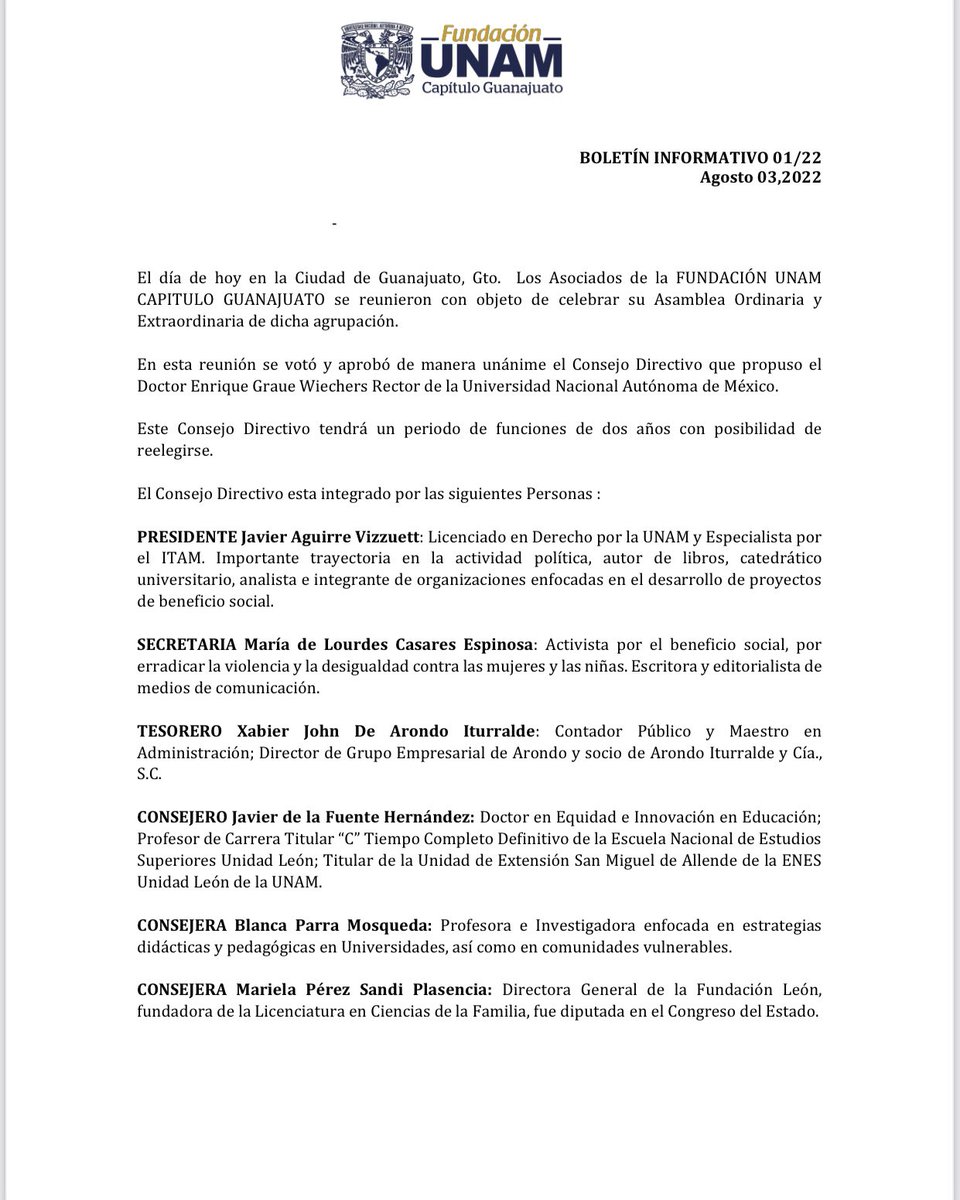 jaguirreJN's tweet photo. Me siento honrado por la designación del Dr Enrique Graue para presidir la Fundación UNAM GTO. Así mismo agradezco a mis Compañeros integrantes de este Consejo Directivo por su acompańamiento y esfuerzo en este hermoso proyecto Un especial reconocimiento a @EnesLaura por su apoyo https://t.co/HwHClZjkZP