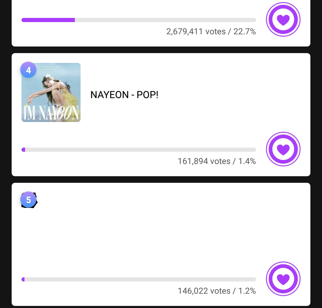 Few minutes till Music Core Pre-voting close⏳⏳
Please vote for Nayeon if you haven't voted yet
(but save 150 beats 💗 on each account for Live Vote)

🔗 mubeat.page.link/X29b

#NAYEON #나연 #IM_NAYEON 
<a href="/JYPETWICE/">TWICE</a>