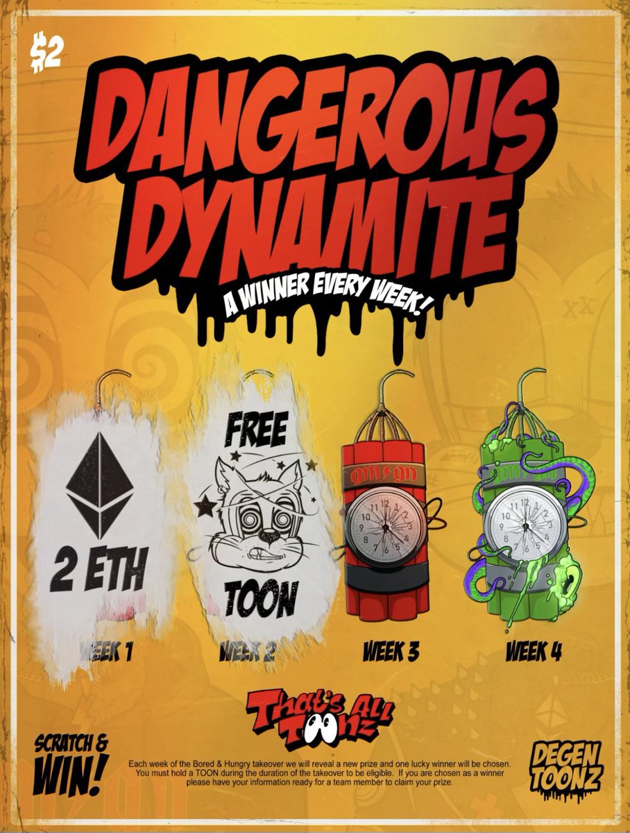 DegenToonz's tweet image. TOONZ 2 weeks of Giveaways left!

All you need to do to enter for a chance to win is interact with this Tweet. (Like, Comment, Retweet)

Multiple interactions will count as additional entries.

The winner and prize reveal will be announced next week. 🧨