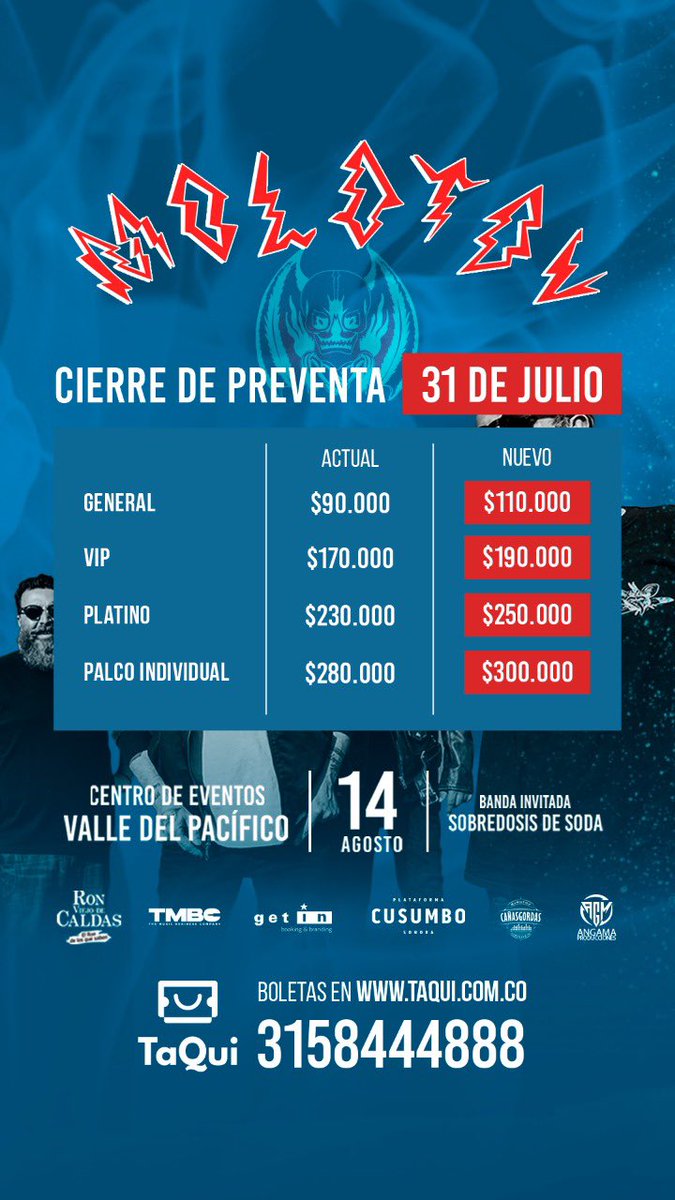 Suntuosa's tweet photo. Ojo pues:

Hay concierto de Molotov este 14 de agosto de 2022 en Cali.

Tu cuenta caleña favorita va regalar una boleta VIP entre quienes den RT a este tweet. https://t.co/qjRph7usMc