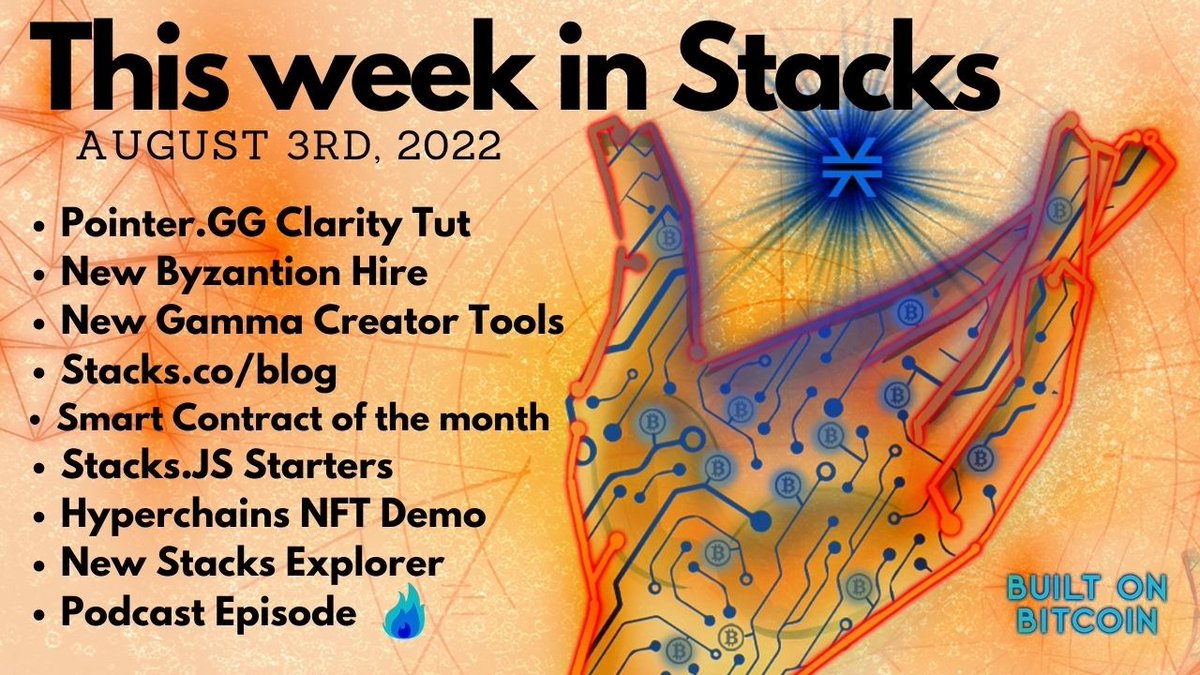 JakeBlockchain's tweet image. Latest This Week in @Stacks is LIVE!

This week we cover:
-@pointer_gg new @clarity_lang tutorial
-@byzantion_xyz new hire
-@trygamma creator tools
-@hirosystems tuts 
-Stacks.JS Starters
-@Stacks blog
-Hyperchains
and more.

Tune-in now 👇
builtonbitcoin.xyz/80 &amp;lt; 80! 🤯