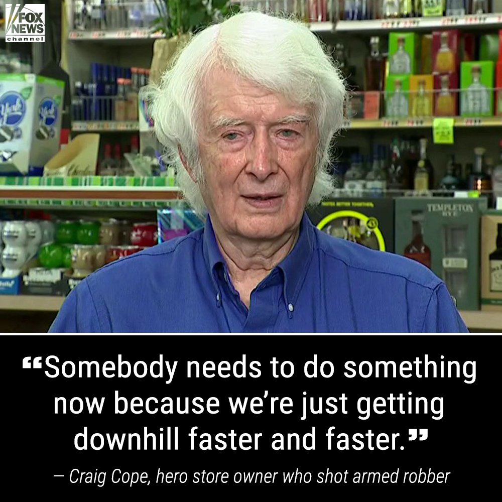 FoxNews's tweet photo. PICKED THE WRONG STORE: 80-year-old store owner tells @JesseBWatters it’s time liberal politicians take action on crime after a robber showed up with a rifle. https://t.co/JwCmgo4xNr https://t.co/JLsTCFX0bm