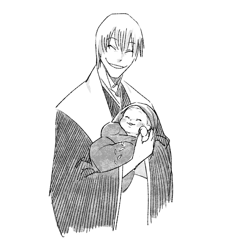 kakibean's tweet photo. *comes back w/ another ginran baby content after 84 years*

Rangiku excitedly introducing her baby to Orihime + Gin w/ his newborn baby 🥺 #bleach #ginran https://t.co/wVx2rYzWgs