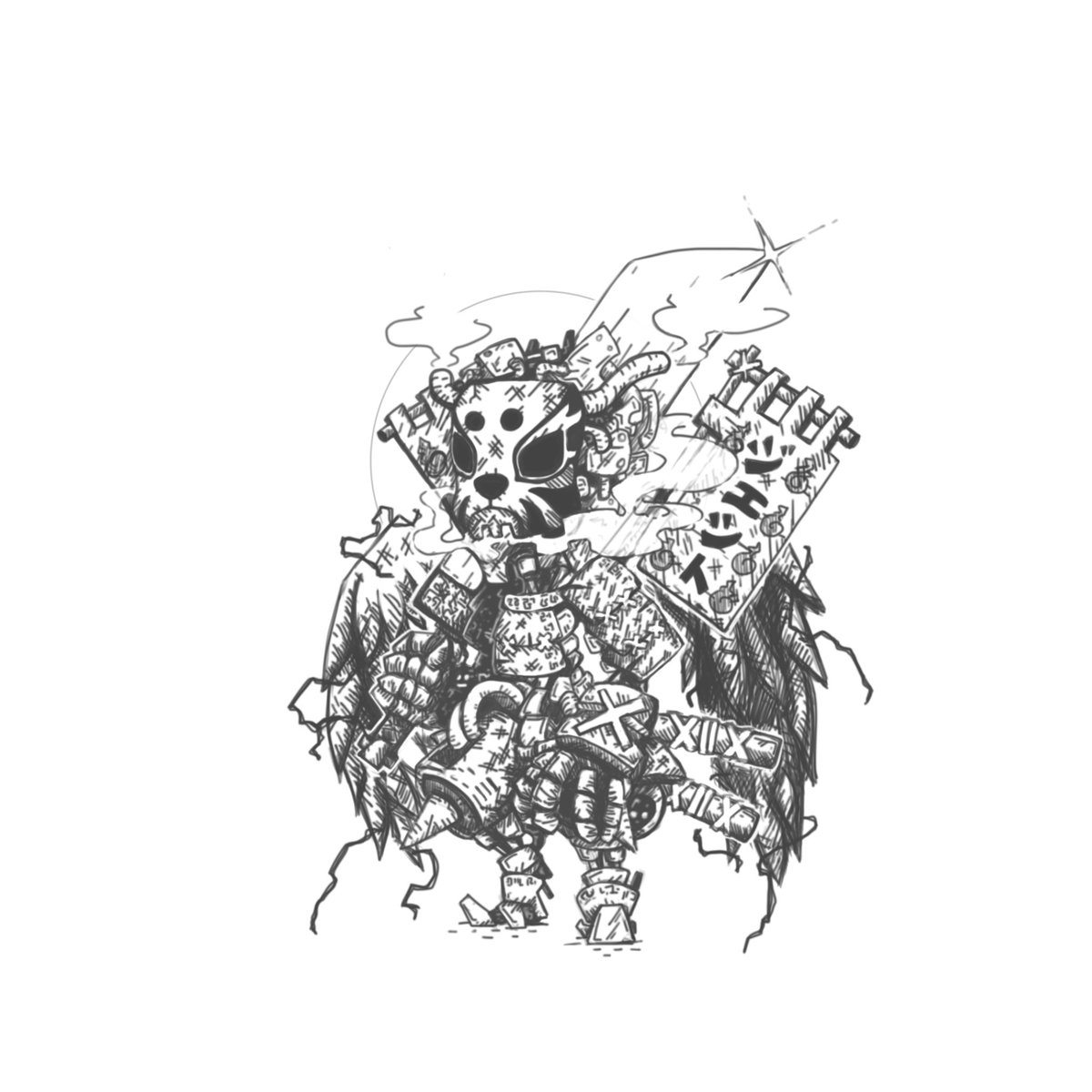 DAIMONJI by <a href="/SuwittawatR/">Arm Suwittawat R.</a> 
objkt.com/asset/KT1REVBd…
Awesome character design!!!
Take a closer look, see the details!
Very complex 🔥
#NFT #NFTCommunity #tezos #CleanNFT