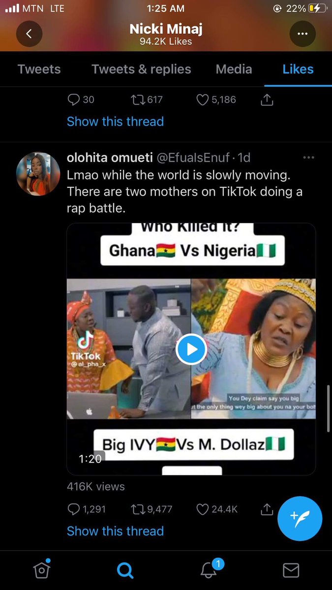 Cjbiggerman's tweet photo. Something I started with ma mum has become a Global Phenomenon to the extent of getting Nicki Minaj liking our content wow @AdjimahIvy  BIG IVY you are a blessing. They should Just wait on your reply 😂😂 https://t.co/hkLYam2eh4