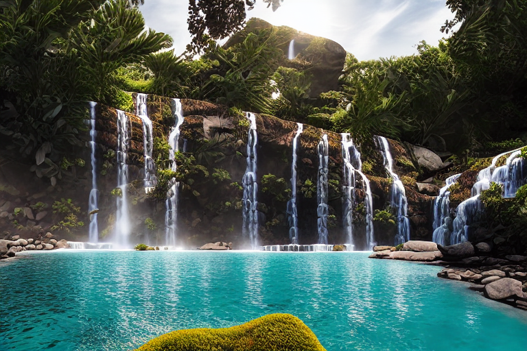 AlexanderRedde3's tweet photo. A nice waterfall paradise I made with @Pixelmindai using #MajestyDiffusion v1.6 🌞 https://t.co/dUW7lClfxC