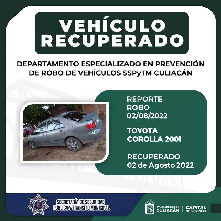 SSPyTM_Culiacan's tweet photo. #RECUPERADOS || Estos son los vehículos recuperados del 01 al 02 de Agosto del 2022, por Policías Preventivos del Departamento Especializado en Prevención de Robo de Vehículos de la SSPyTM.

#SSPyTM #CapitaldeBienestar #DEPROV https://t.co/PQjBYGv81t