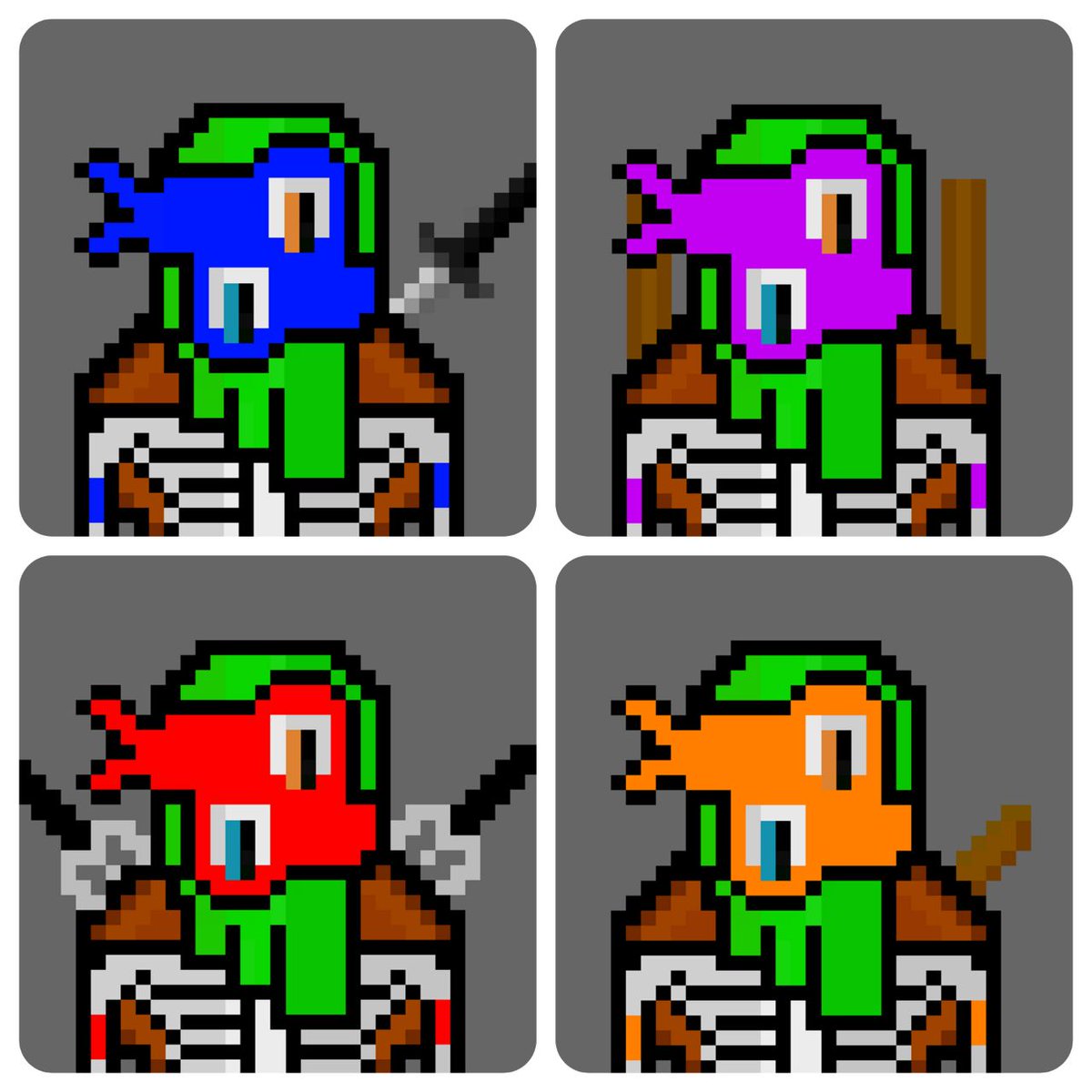 lvcteam8's tweet photo. We Created #TeenageMutantNinjaTurtles on pixel art
all 1/1 edition and listed for 1 $XTZ on @objktcom 
🔗link https://t.co/ZguvGFZ66c
#nfts #nftcommunity #pixelart #digitalart #1of1xtz #objktcom #tezos https://t.co/KTxvYTo3HS