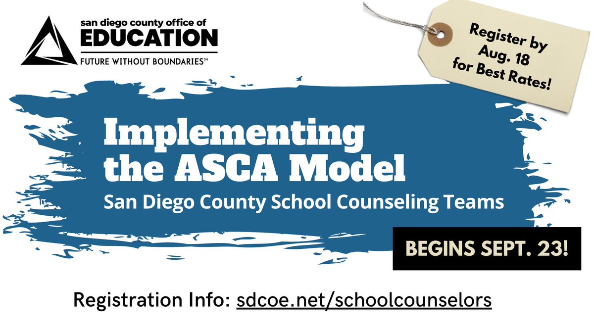San Diego School Counselors! Are you looking to apply for RAMP but have no idea where to start? Register for our second cohort of 'Implementing the ASCA Model.' Register today! Space is limited to 40 participants. sdcoe.net/schoolcounselo…