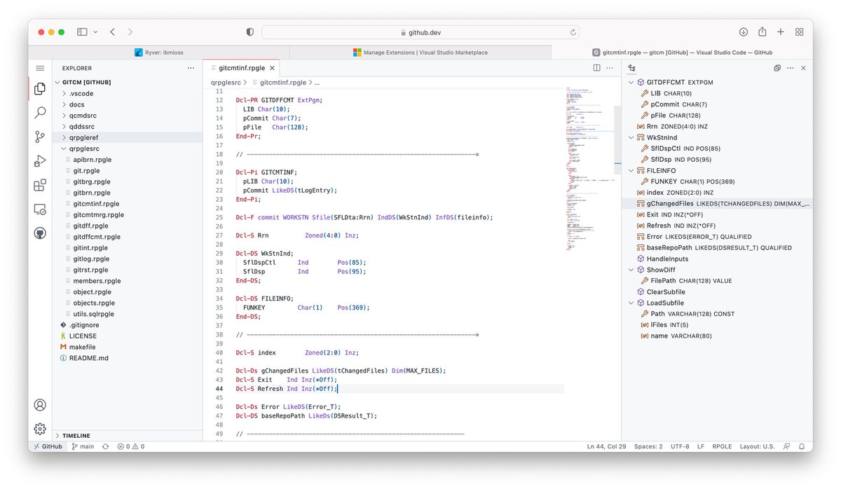 Here’s my cool thing of the day. The RPGLE language tools now work in <a href="/code/">Visual Studio Code</a> web! #ibmi