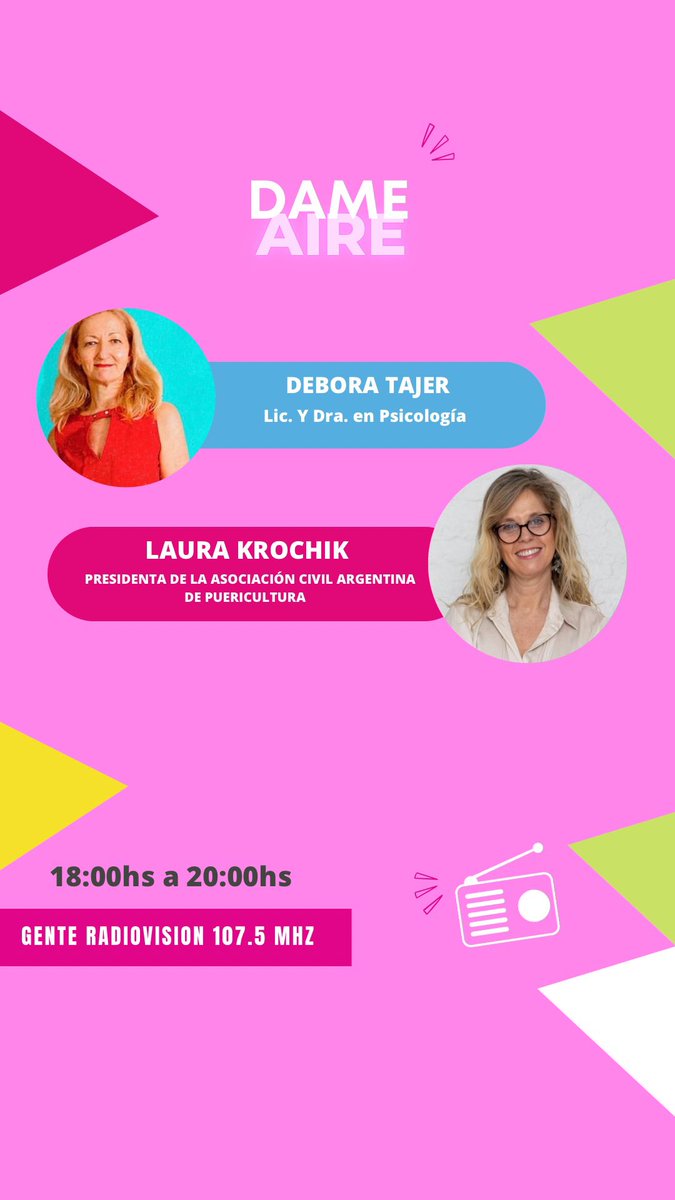 dameAIRE1075's tweet photo. AHORA EN DAME AIRE 
PROGRAMÓN!! 

@DeboraTajer 
@LauraKrochik 

Hablamos de todo! 🎤📻

Escúchanos en @Radiogenteok 107.5 / https://t.co/Vapb2bVlEG 
@DaliaGutmann 
@SampedroVale https://t.co/m3AktFncCD