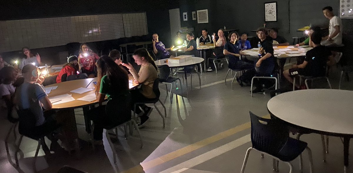 VJASpeechTeam's tweet photo. Day 3 Speech Camp! Brief power outage and these kids didn’t miss a beat- - - 
lights out/flashlights on! https://t.co/7uB5zDUuJ8