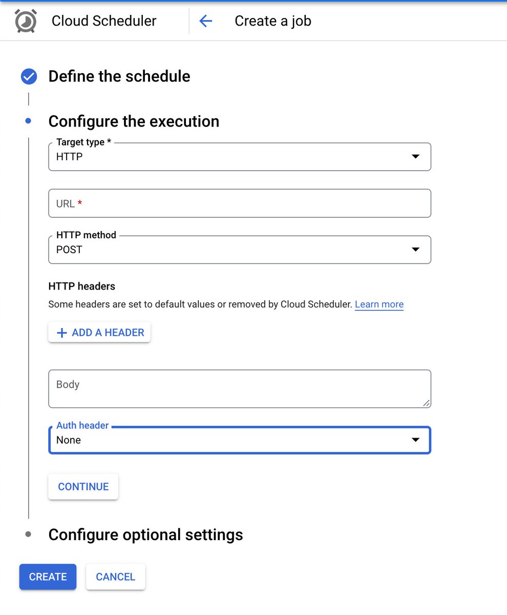 A Google Cloud Scheduler configuration form 