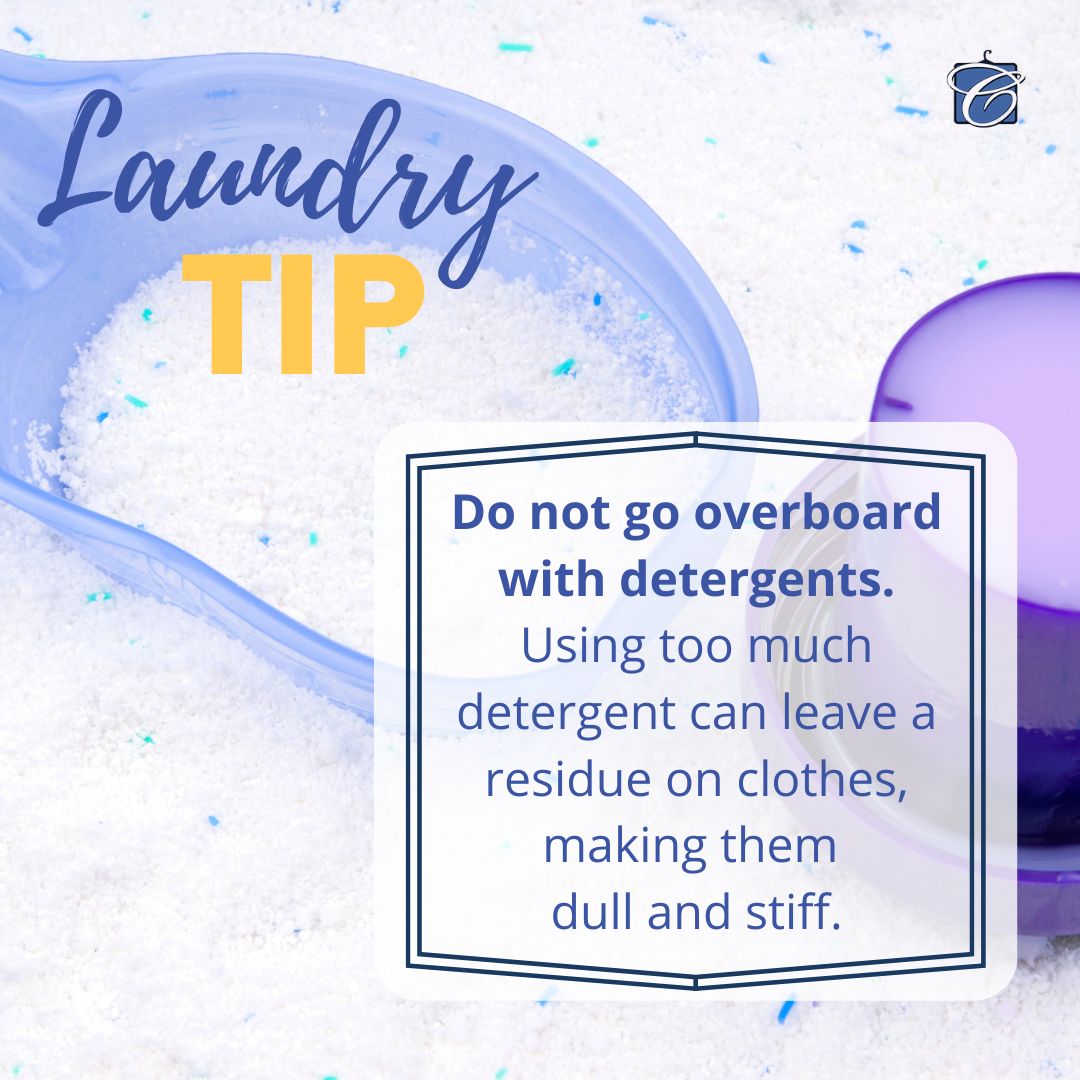 clear_cleaners's tweet photo. More detergent does not always equal better cleaning!

In fact, the detergent that can't get rinsed out settles back on the clothing, leaving them dull and stiff. White clothing ends up looking gray and dingy as well. Let us do your dry cleaning needs today. 

#laundrytips https://t.co/6fVkVQJYEM