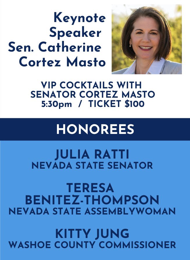 WashoeDEMS's tweet photo. Washoe Dems invites you a Celebration Dinner Remaindering Senator Harry Reid with keynote speaker @CortezMasto Follow this link to RSVP https://t.co/xY0dn2da1n https://t.co/grMNn2bQGs