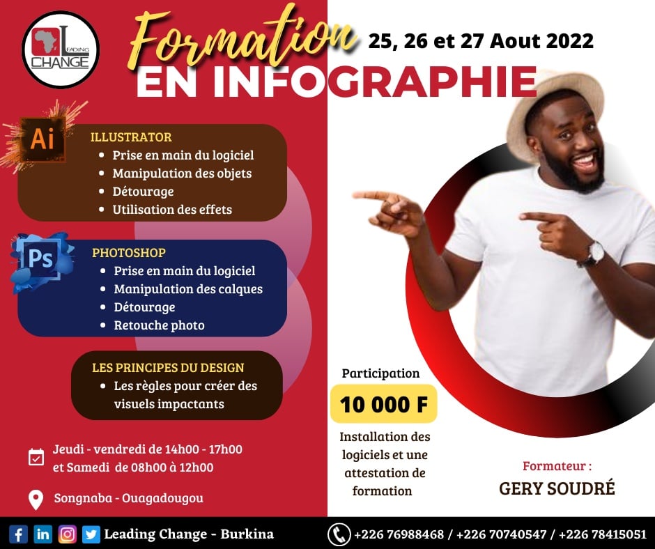 BurkinaChange's tweet photo. ✅ #𝗙𝗢𝗥𝗠𝗔𝗧𝗜𝗢𝗡_𝗜𝗡𝗙𝗢𝗚𝗥𝗔𝗣𝗛𝗜𝗘 ✅
𝟭️⃣ #𝗣𝗵𝗼𝘁𝗼𝘀𝗵𝗼𝗽
𝟮️⃣ #𝗜𝗹𝗹𝘂𝘀𝘁𝗿𝗮𝘁𝗼𝗿  
𝟯️⃣ #𝗣𝗿𝗶𝗻𝗰𝗶𝗽𝗲𝘀_𝗱𝘂_𝗱𝗲𝘀𝗶𝗴𝗻

☎️#𝘾𝙊𝙉𝙏𝘼𝘾𝙏𝙎 : +226 76988468 / +226 70740547 / +226 78415051 https://t.co/vgzQOjqP8E