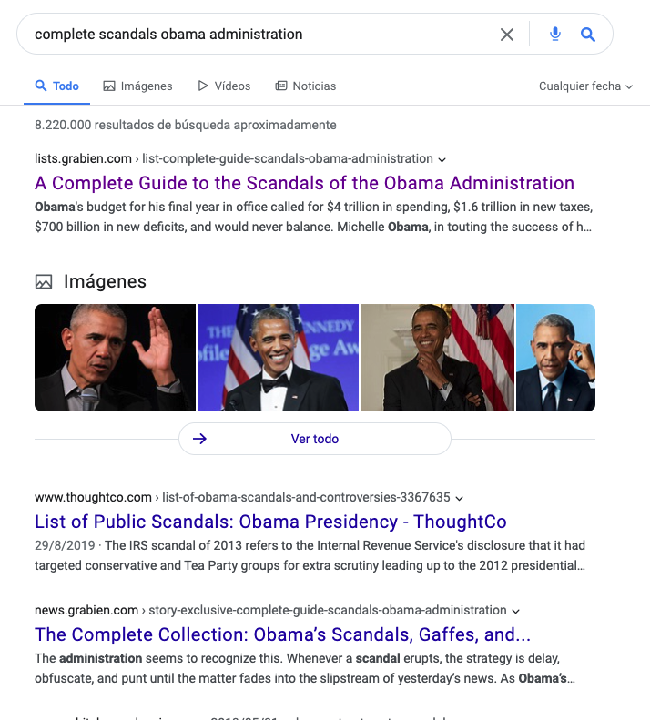 tomselliott's tweet photo. Hi @Google — Why are you hiding results for @GrabienMedia? Just ran a search for our popular compendium of Obama scandals. First image is from DuckDuckGo. Second is Bing. 3rd is Yahoo. 4th is Google. 

#DumpGoogle https://t.co/zkViARAjsP