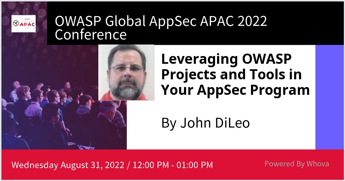 I'm thrilled to be part of the OWASP Global Virtual AppSec APAC 2022 Conference later this month. 
Training 29-30 Aug; Conference 31 Aug-1 Sept. Time zone is SGT (UTC+8).

Registration and live-streaming through #whova: whova.com/portal/registr…
#owaspappsecapac