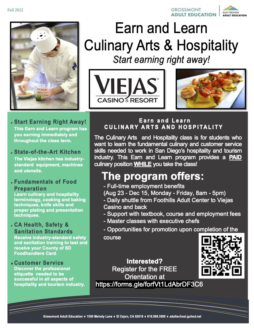 Earn While You Learn! Gain new skills for the culinary industry and get started working while you take the class. Share with anyone who might be interested!
#adulted #adulteducation #adultedworks #erae2022