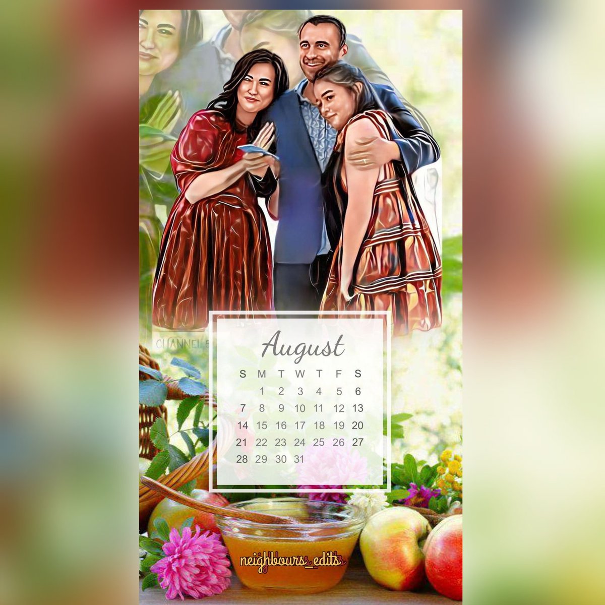 torchwoodangel's tweet photo. Can't believe it's August already... mine and my youngest sons birthday month Yay ! Time for a new calendar and what better subject than the lovely Rodwell family. #Rodwells #Neighbours #CelebratingNeighbours https://t.co/g1YjImY3QK
