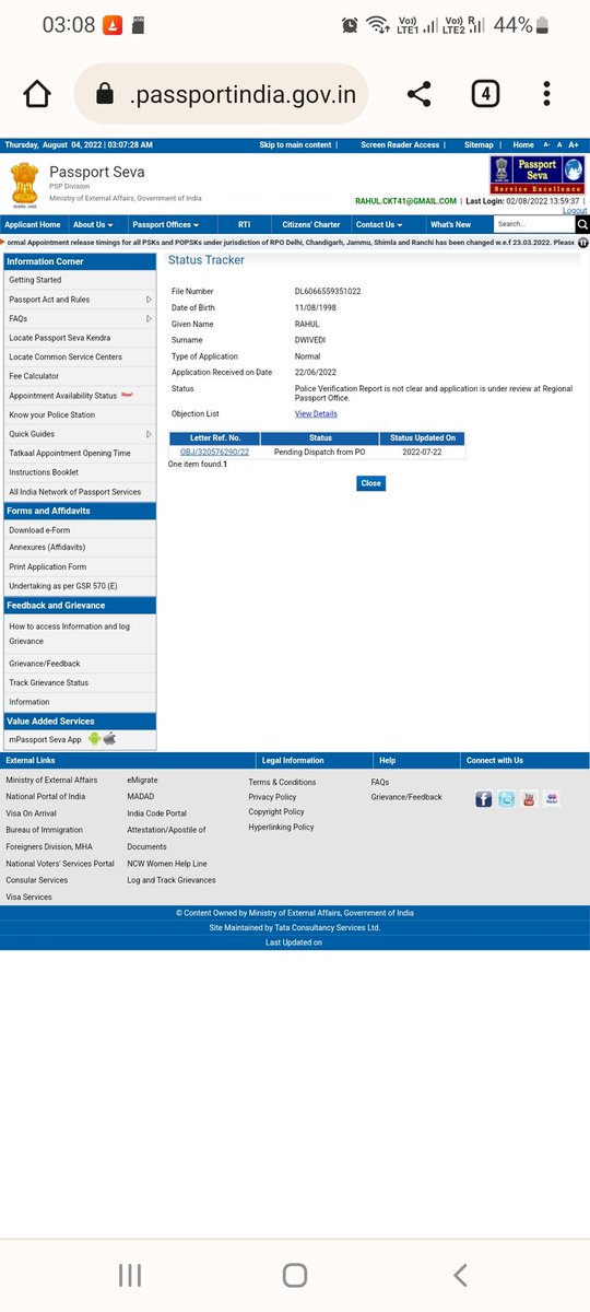 _mrhacks's tweet photo. @passportsevamea HI, my OBJ status showing  pending  dispatch  from PO from  last 2 weeks, what's should I do next? 
And I don't  know  why police  verify is not clear  While  I submitted  everything  at time of verification. 
@IndianDiplomacy @DrSJaishankar https://t.co/L3Jns0dwKZ