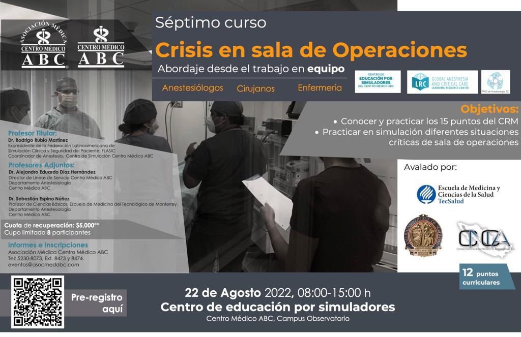 Volvemos a impartir el curso de crisis en sala de operaciones!!! Para anestesiolog@s, cirujan@s y personal de enfermería. Solo 8 lugares