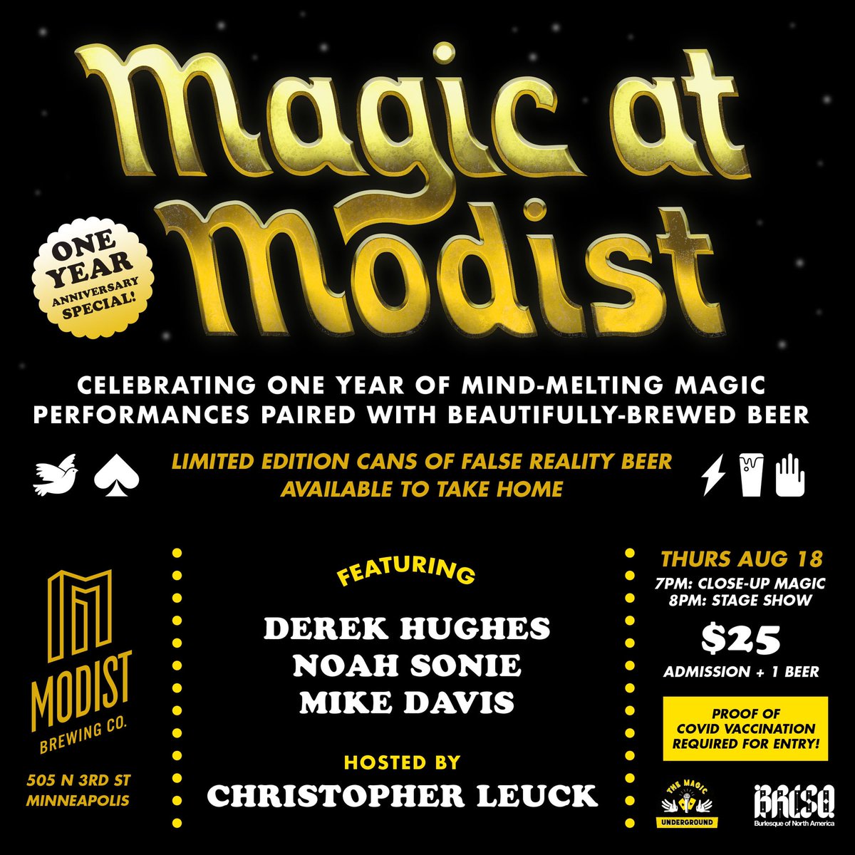Hope to see you at the one year anniversary of Magic At Modist 🪄 Thursday Aug 18 at <a href="/ModistBrewing/">modistbrewing</a>! Tickets here: eventbrite.com/e/magic-at-mod…