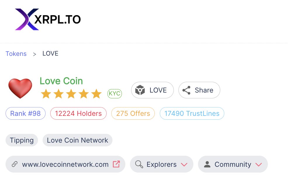 LoveCoin #98 enters the 
top 100 on <a href="/XRPLTO/">xrpl.to</a> 💌

LoveCoinNetwork.com ❤️
1 Year Anniversary Soon 🏆

#XRP #XRPL $XRP #LoveCoin