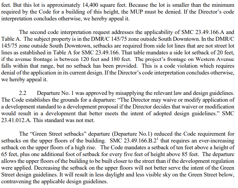 HearingSeattle's tweet photo. Filed today, the "Belltown Livability Coalition" has appealed the master use permit for a 19-story, 182-unit apartment building at 2616 Western Ave. The appeal contends the building is too tall for its lot size, and that its setbacks are not substantial enough. https://t.co/xVozTUZdWV