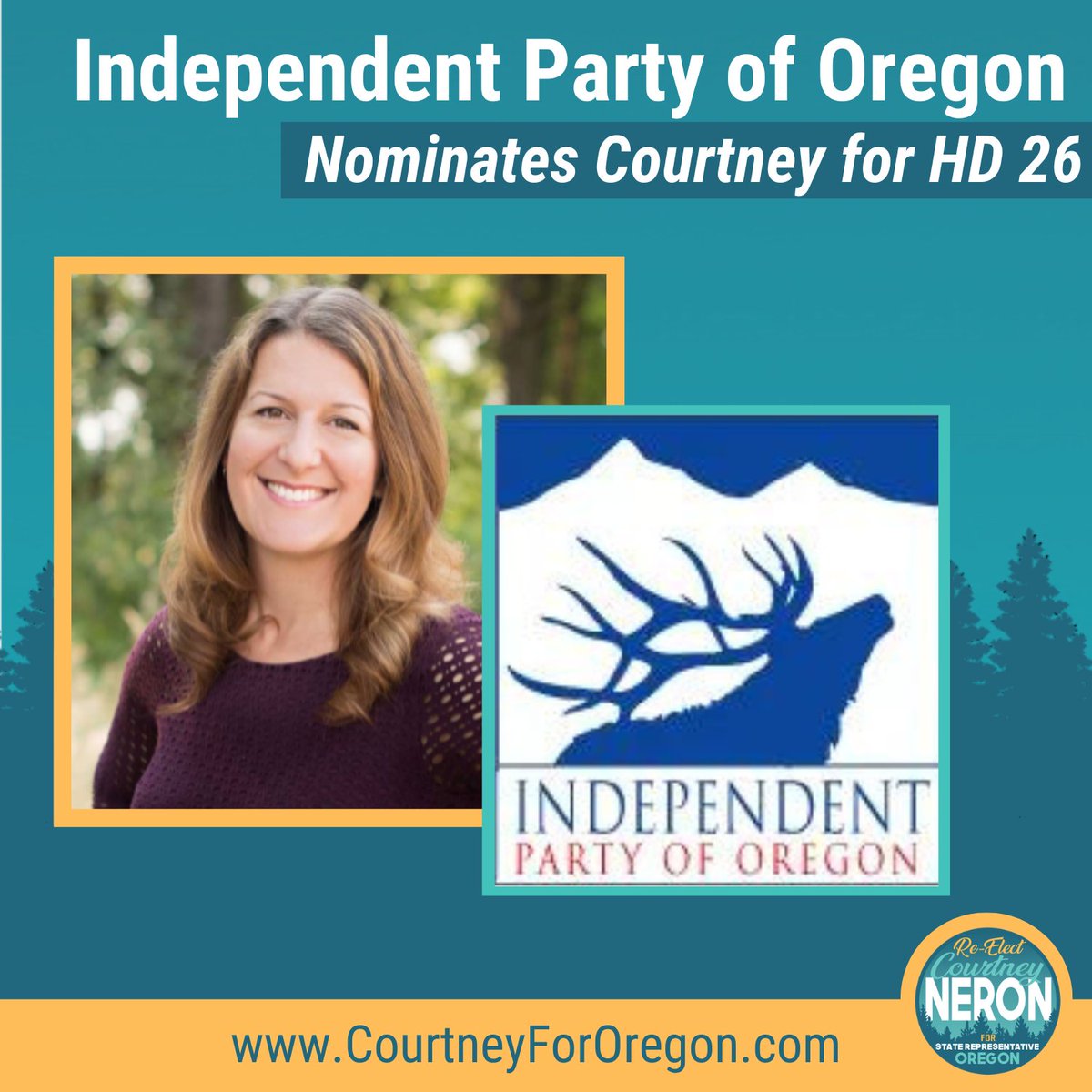 CourtneyForHD26's tweet photo. I am honored to be the Independent Party of Oregon's nominee this November and look forward to working on our shared priorities in the 2023 session -- from strong schools and access to reproductive healthcare, to government ethics and environmental health. https://t.co/I0jVlvmp3v