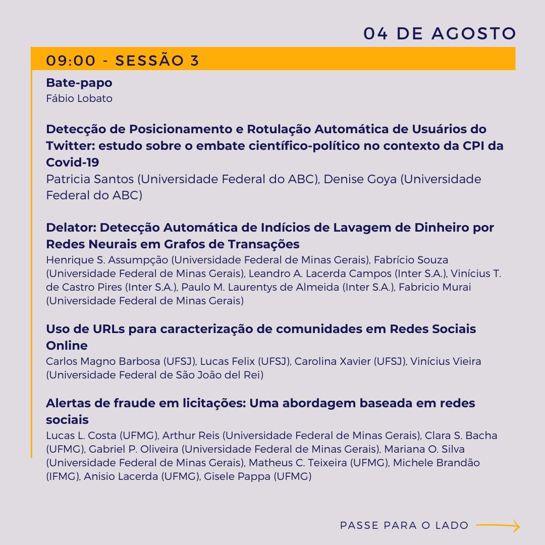 brasnam_csbc's tweet photo. Vem conferir o que vai rolar nos próximos  dias do BraSNAM 2022. 

#brasnam2022 #csbc #computação #redessociais #informática #socialmedia #Datascience #cienciadedados #midiassociais #datamining #tecnologiadainformação #analisederedessociais https://t.co/c91kvCWp3d