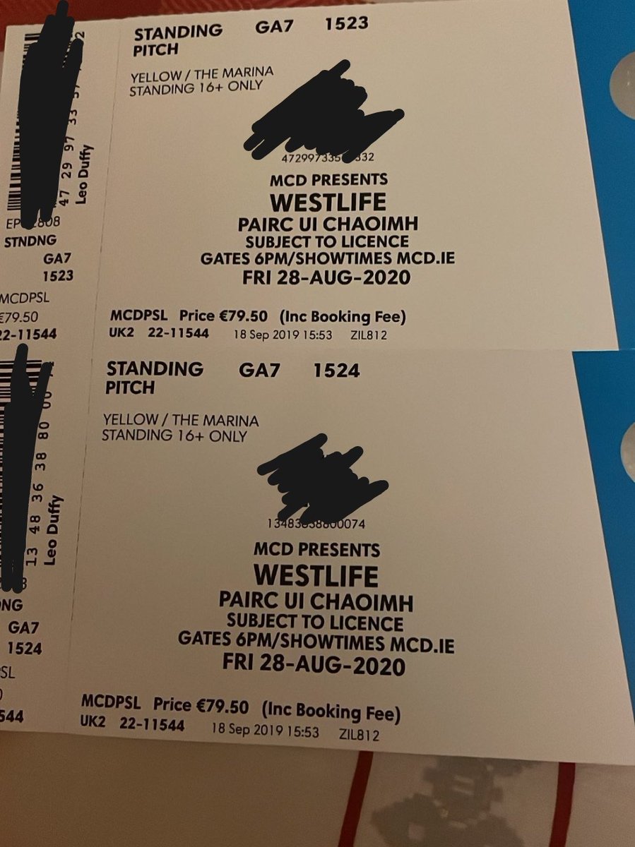 Janine0187's tweet photo. I have a friend selling 2 pitch standing tickets for Westlife in Cork on Friday 12th for €140. so cheaper than face value. Get in touch if anyone is interested. https://t.co/1TSDBtaONk